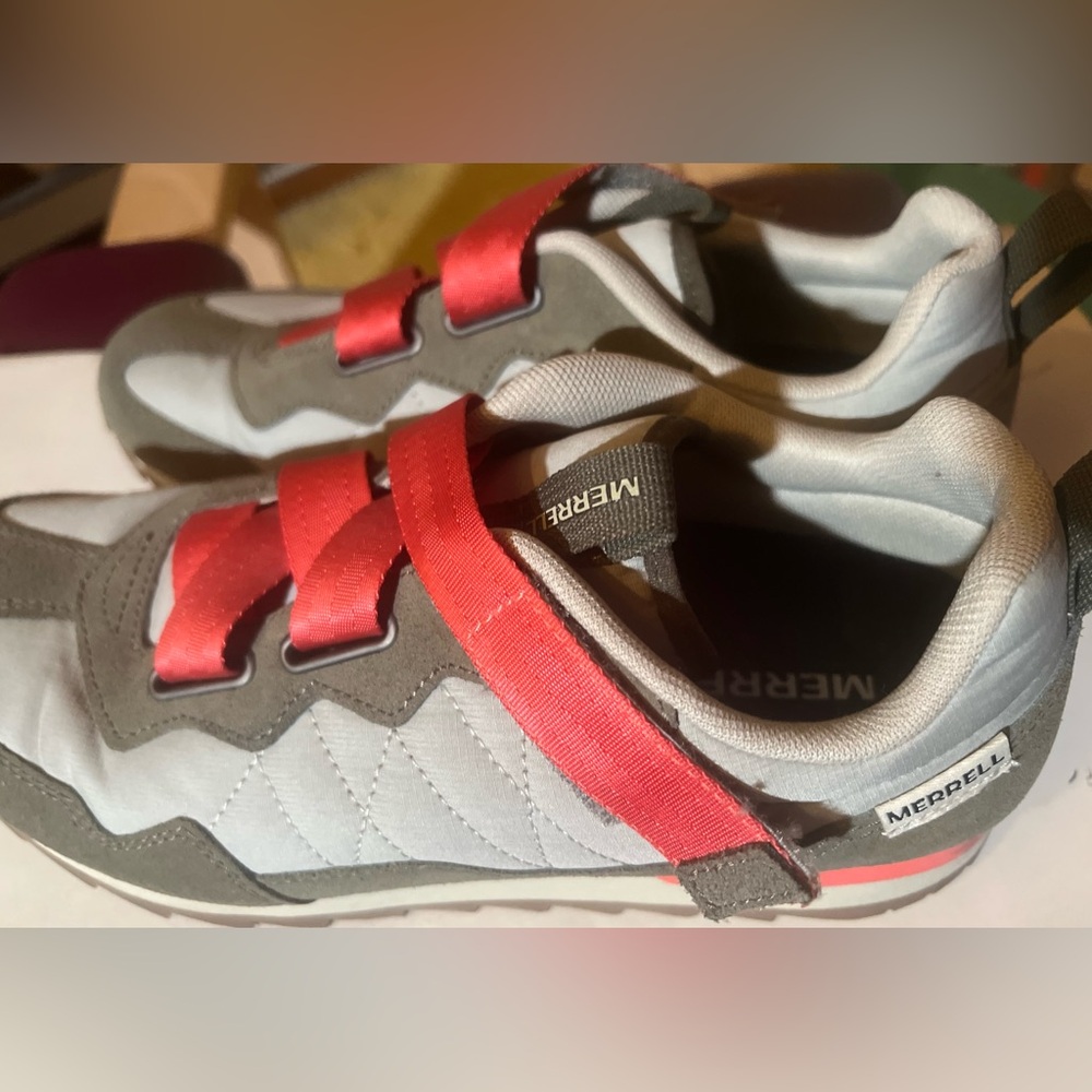 Merrell Green and Salmon Athletic Shoes with Bold Laces